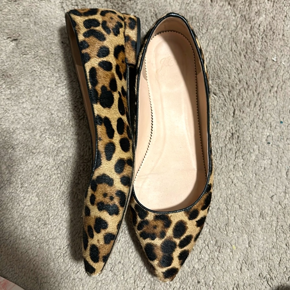 J. Crew pointy calf hair leopard printed flats 7.5